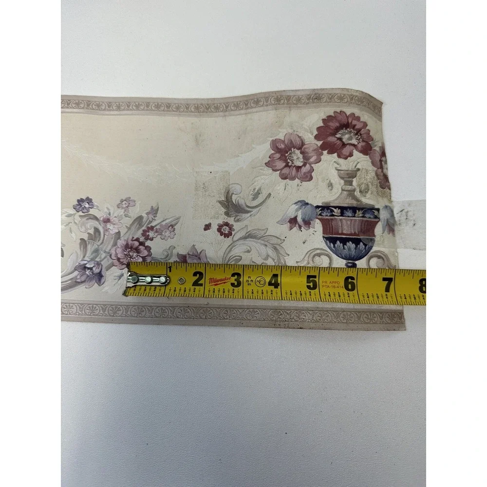 Vintage‎ 90s Mirage Textured Gilded Pastel Floral Vinyl Border 5 Rolls NOS